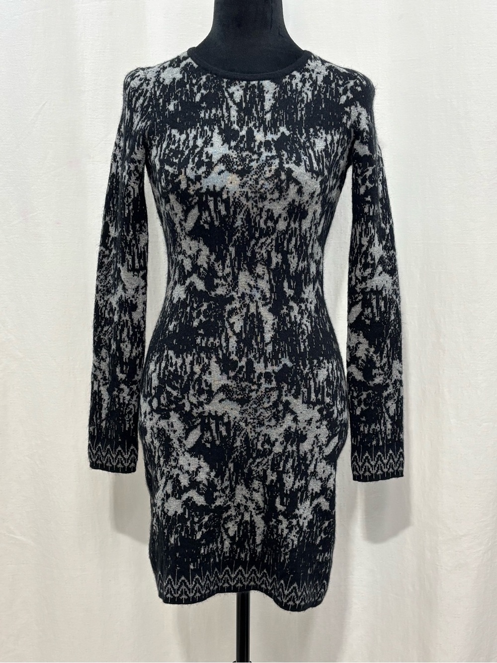 French Connection Black Gray Marble Angora Knit Sweater Bodycon Dress Sz 2 - 537